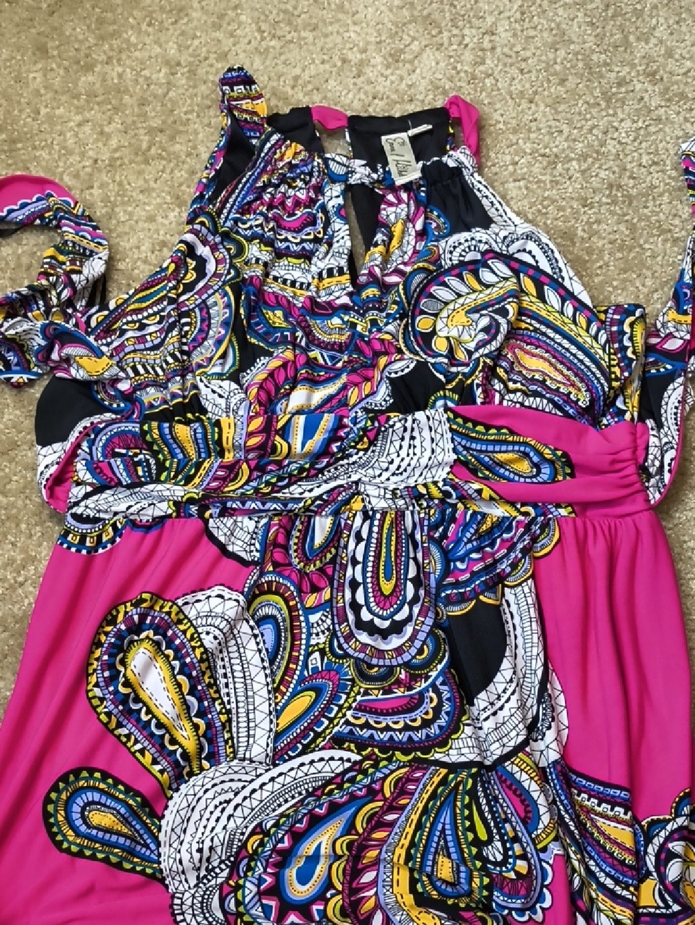 Emma & Michele Bright Pink Paisley Dress Halter Top Size 14 P12